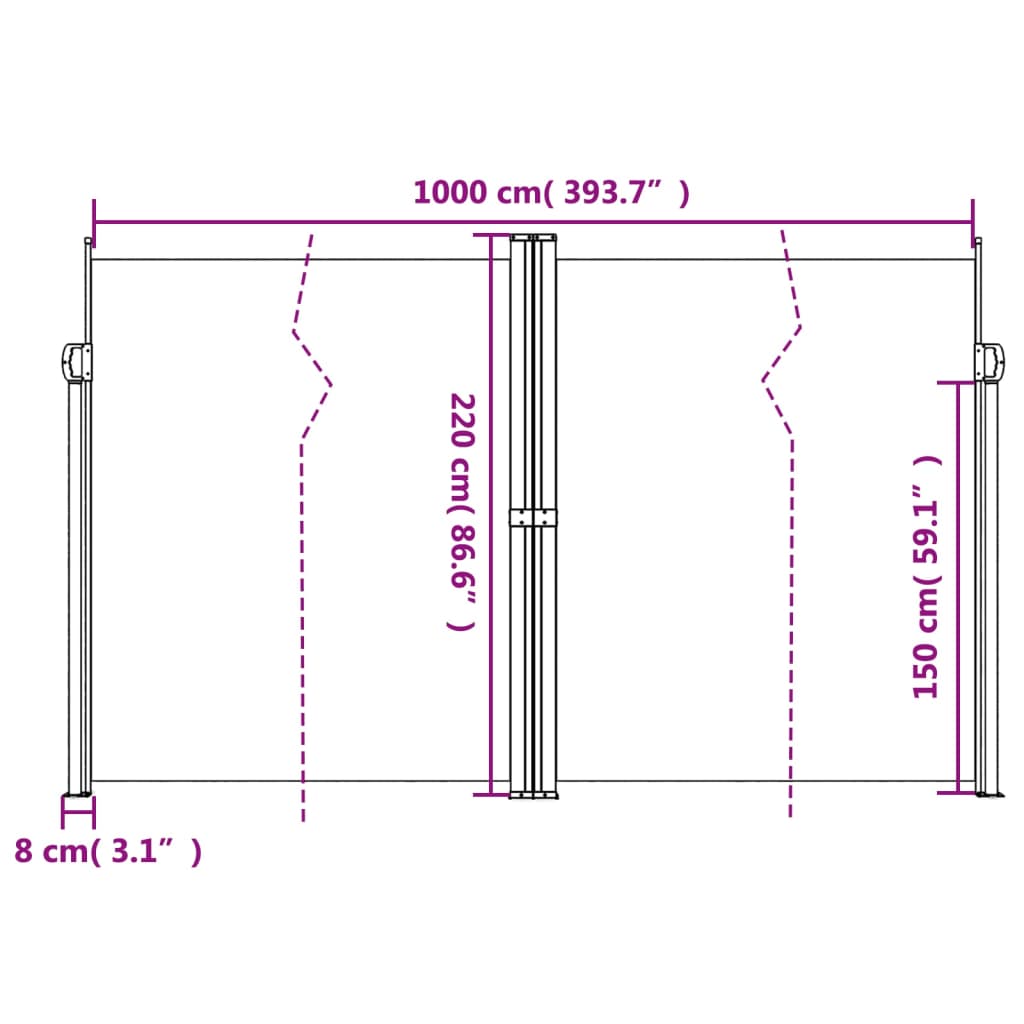 Uttrekkbar sidemarkise 220x1000 cm terrakotta