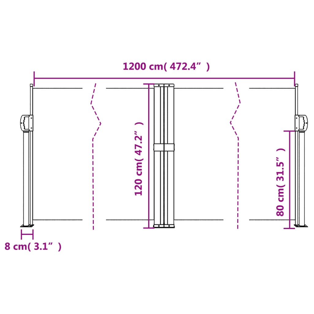 Uttrekkbar sidemarkise kremhvit 120x1200 cm