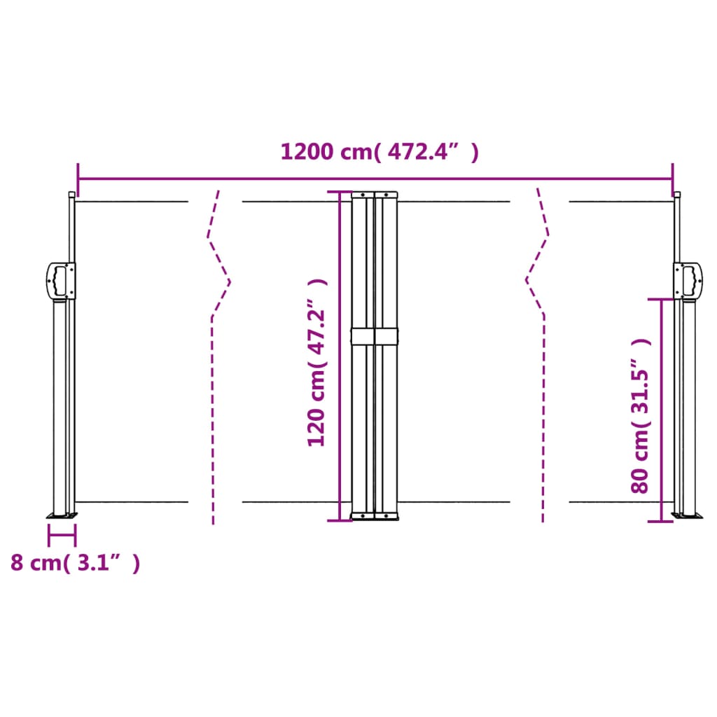 Uttrekkbar sidemarkise 120x1200 cm mørkegrønn