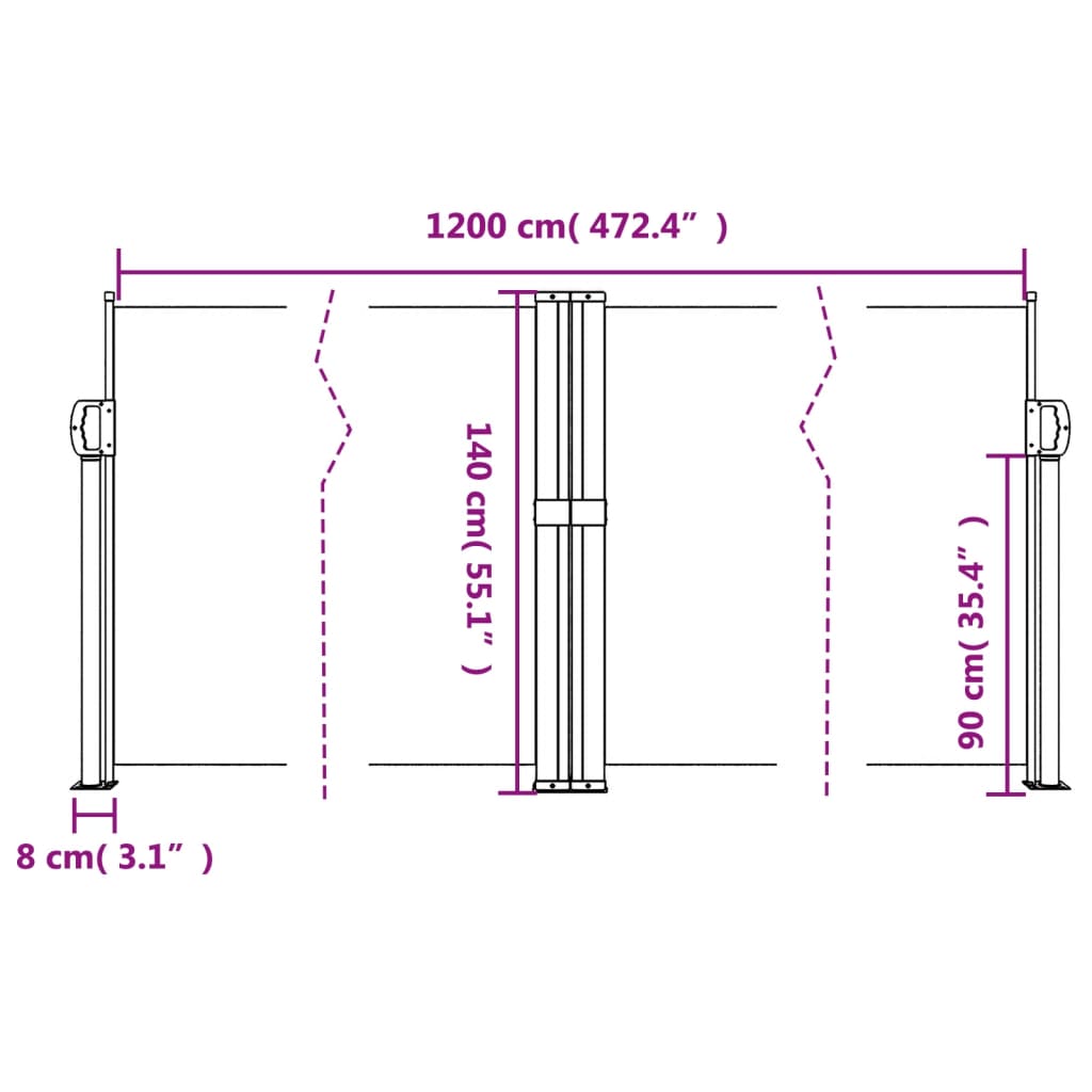 Uttrekkbar sidemarkise kremhvit 140x1200 cm
