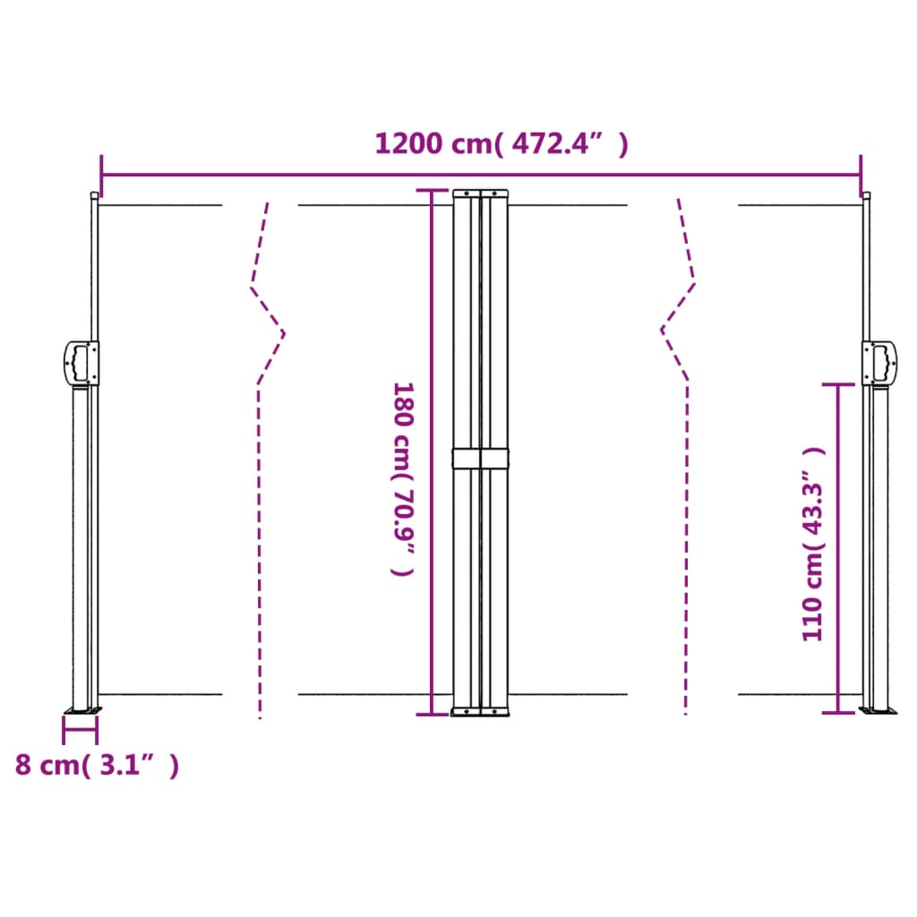 Uttrekkbar sidemarkise 180x1200 cm svart