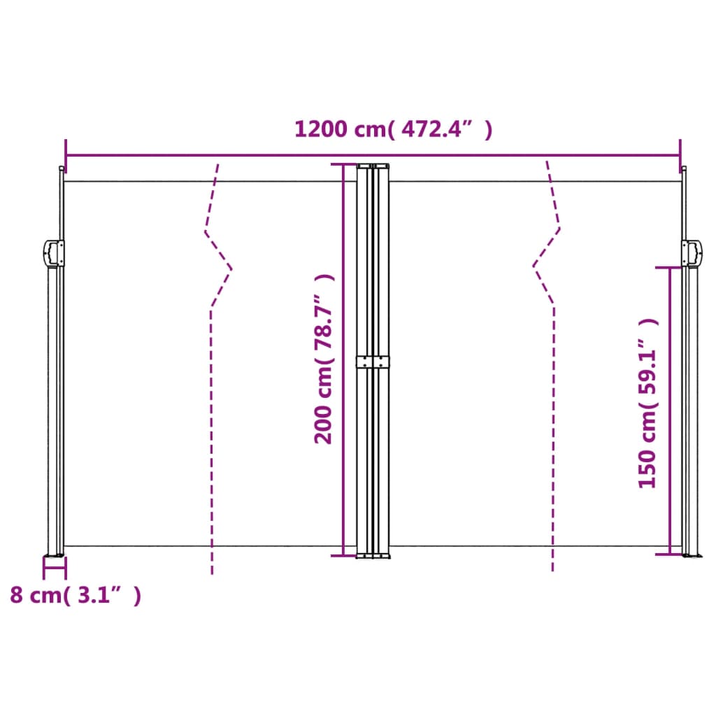 Uttrekkbar sidemarkise 200x1200 cm kremhvit