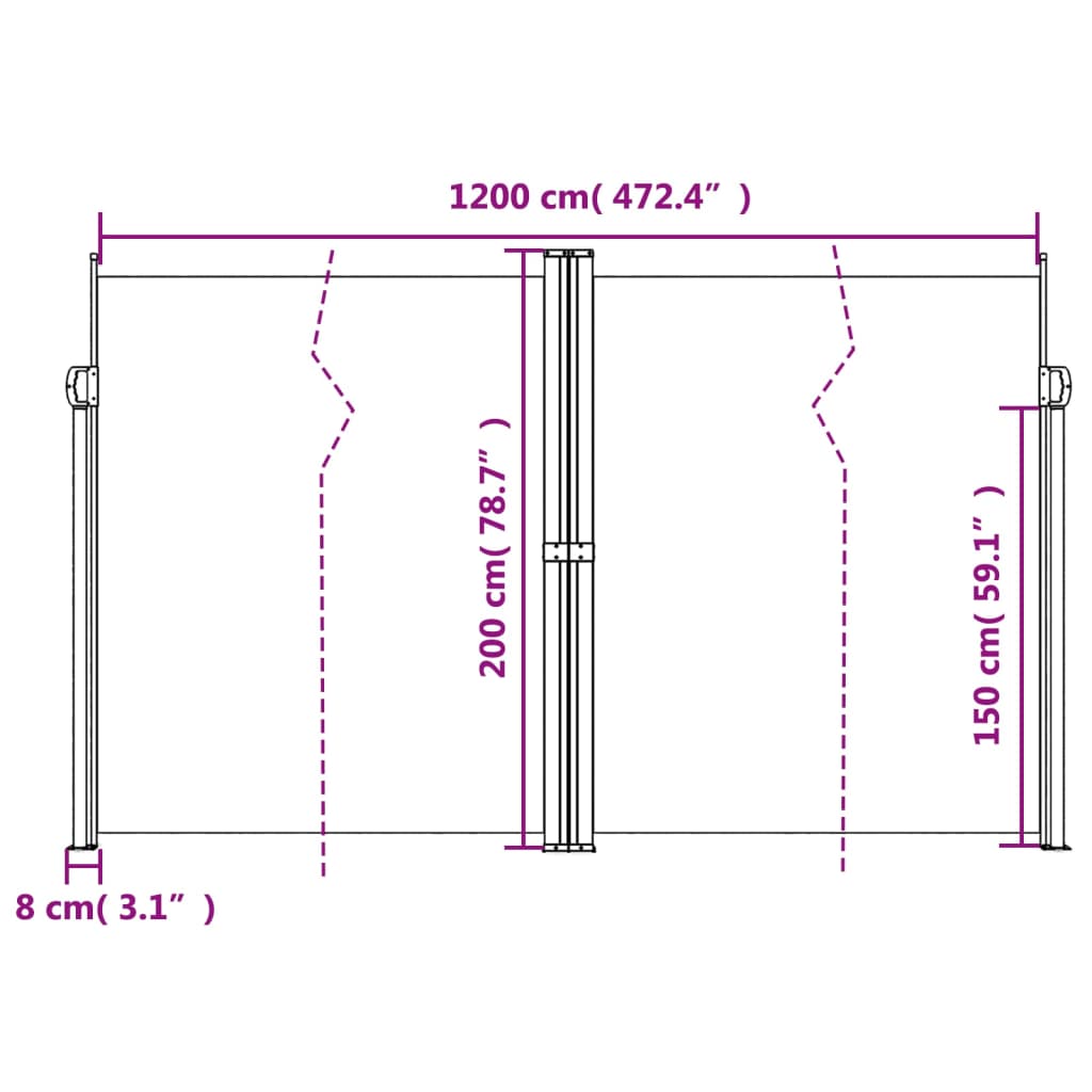 Uttrekkbar sidemarkise 200x1200 cm terrakotta