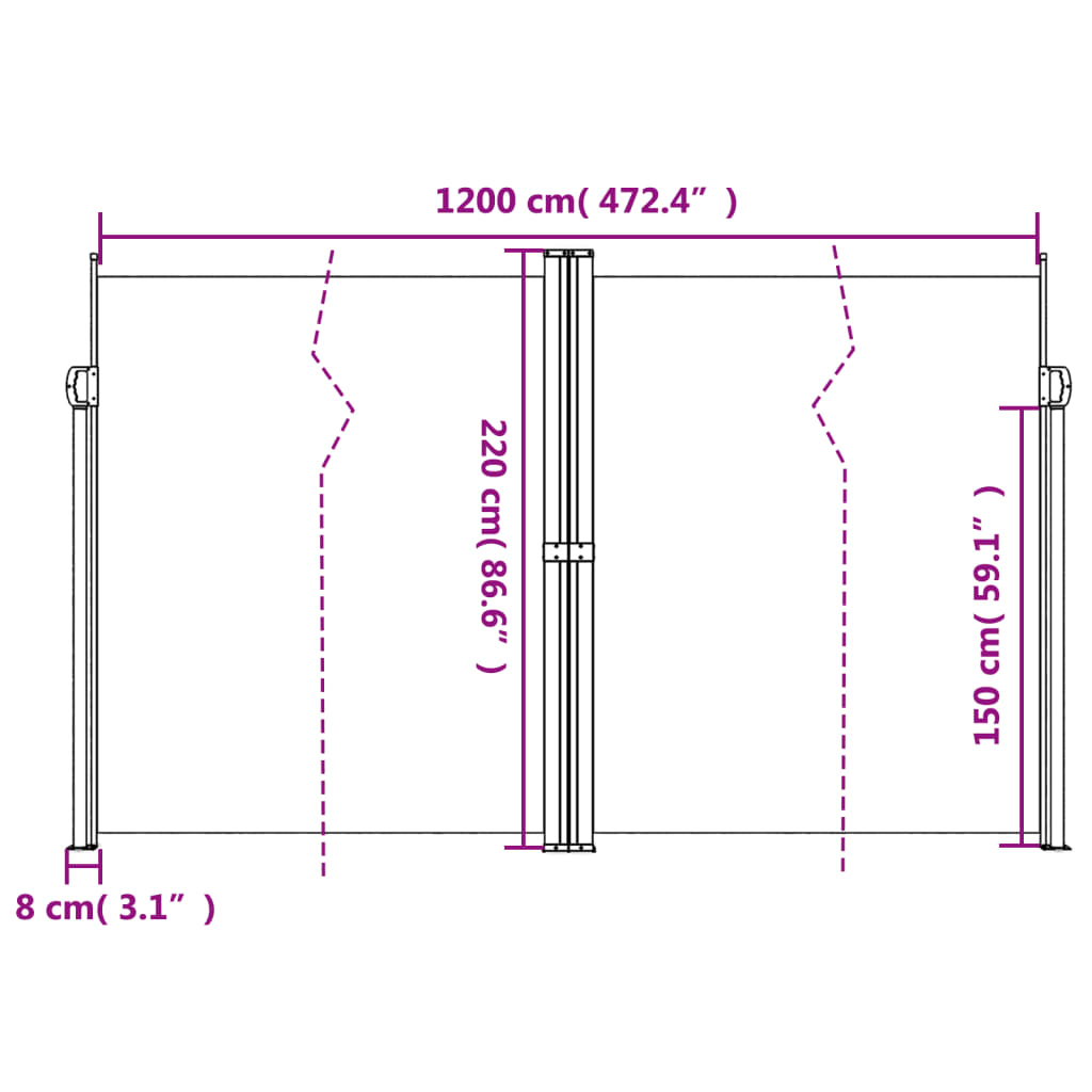 Uttrekkbar sidemarkise 220x1200 cm kremhvit