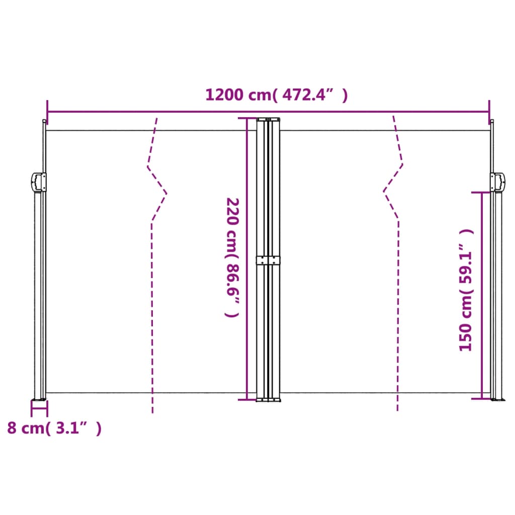 Uttrekkbar sidemarkise blå 220x1200 cm