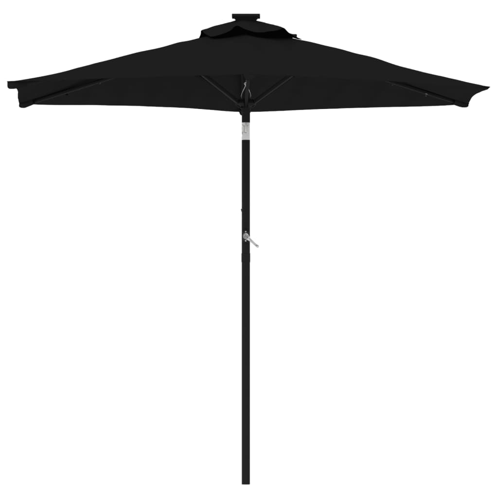 Hageparasoll med LED og stålstang svart 225x225x212 cm