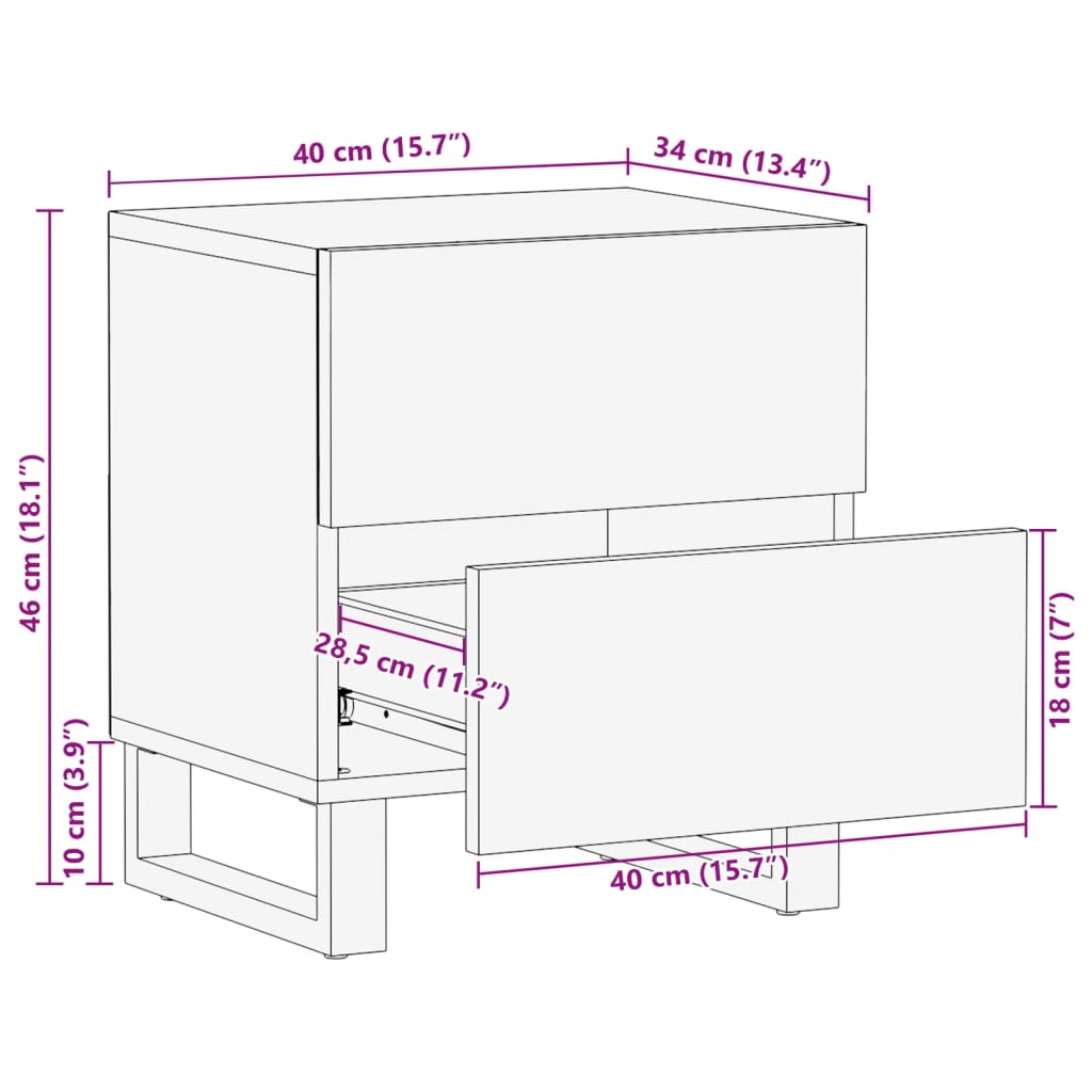 Nattbord 40x34x46 cm heltre akasie