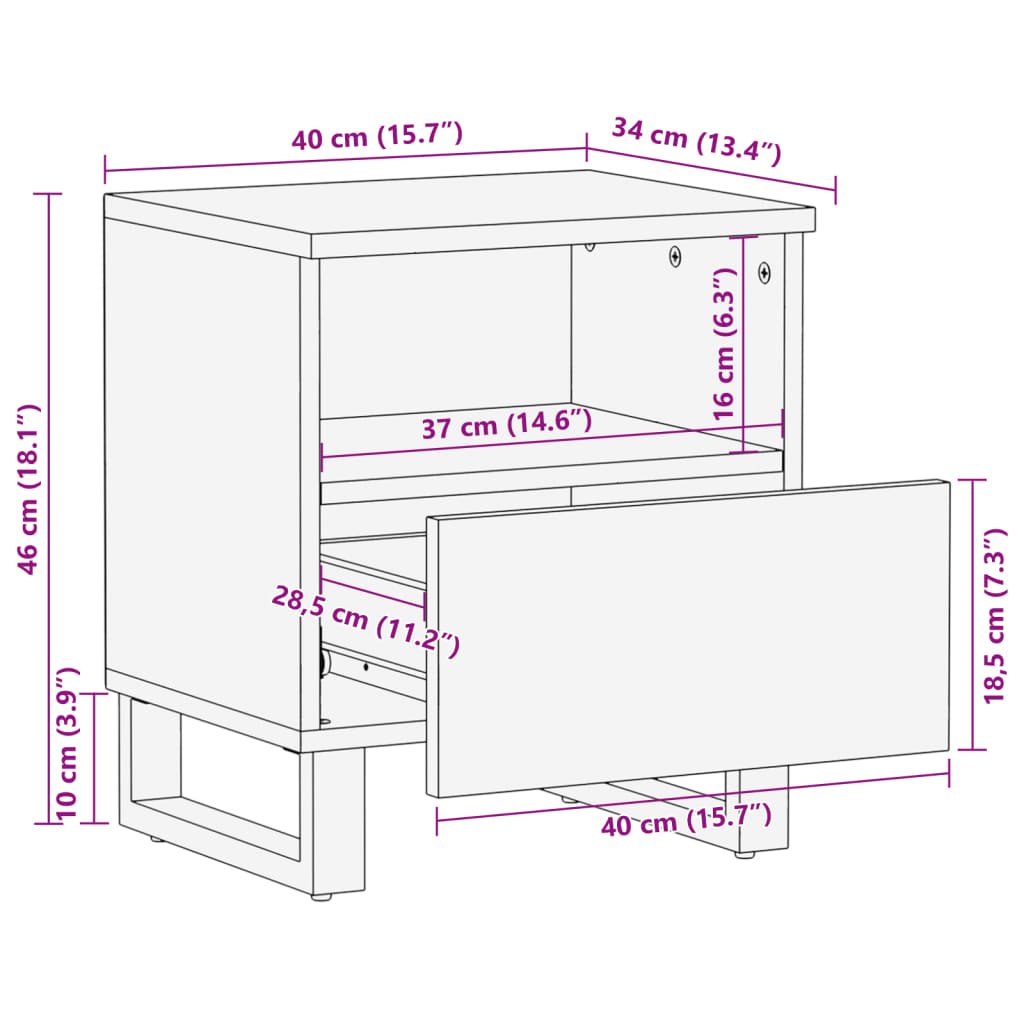 Nattbord 40x34x46 cm heltre akasie