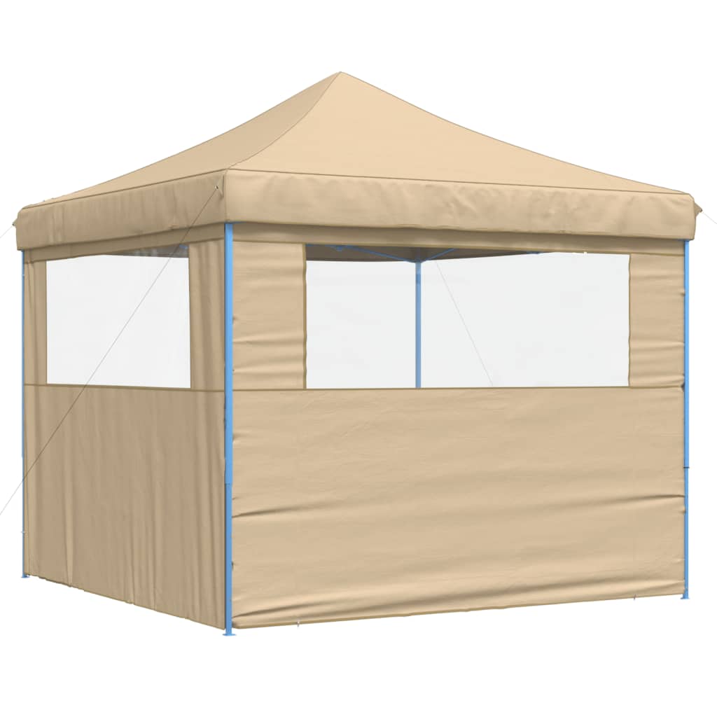 Sammenleggbart partytelt pop-up med 2 sidevegger beige