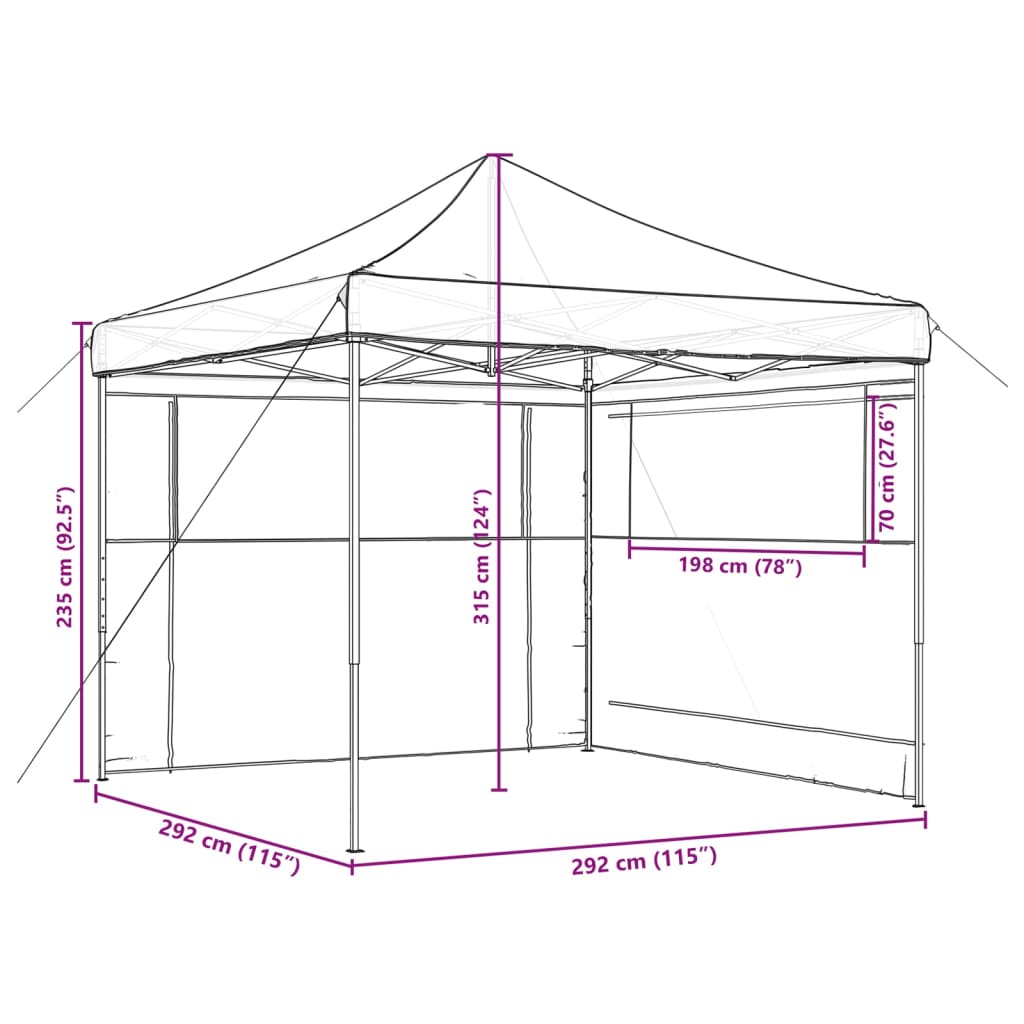Sammenleggbart partytelt pop-up med 2 sidevegger beige