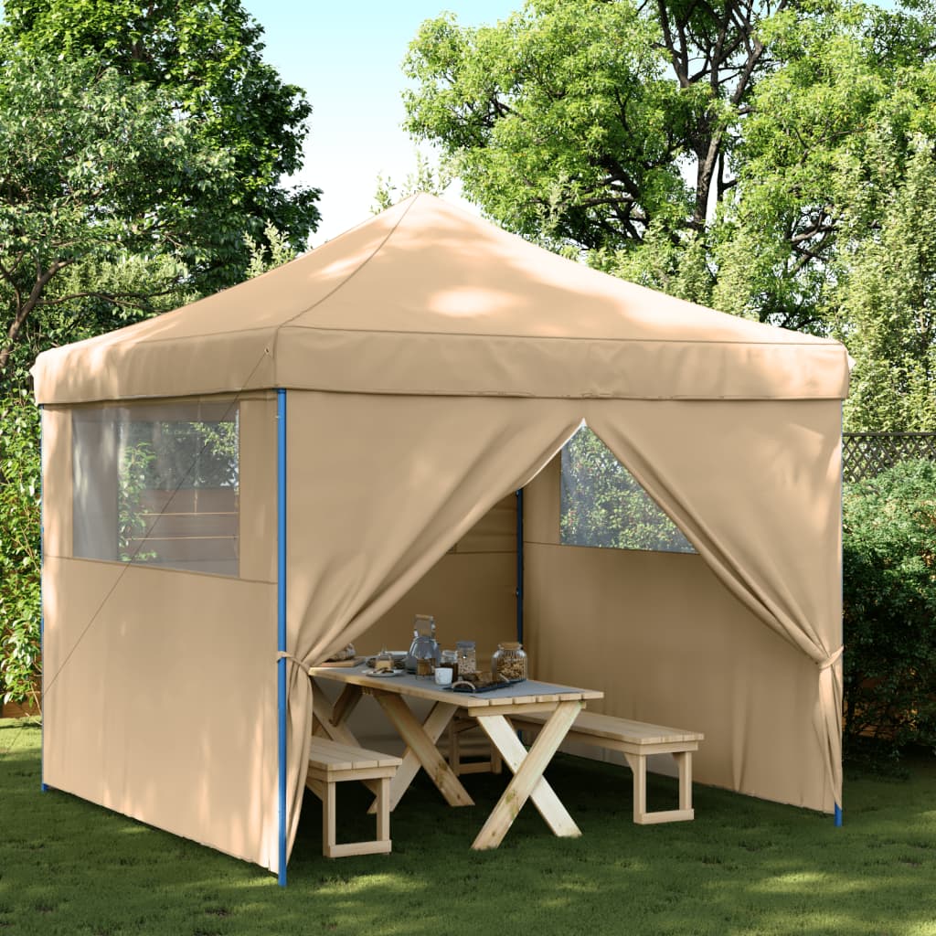 Sammenleggbart partytelt pop-up med 4 sidevegger beige