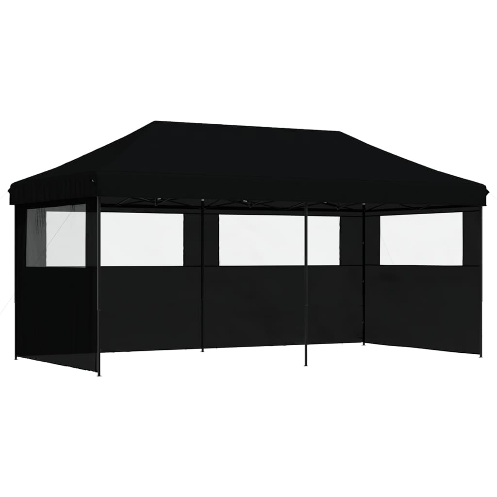 Sammenleggbart partytelt pop-up med 3 sidevegger svart