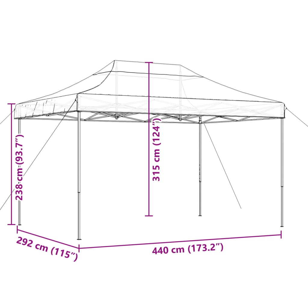 Sammenleggbart partytelt pop-up brun 440x292x315 cm