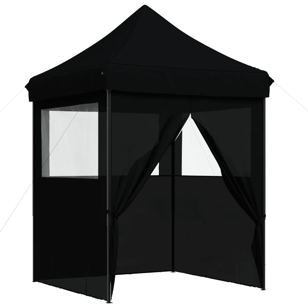 Sammenleggbart partytelt pop-up med 4 sidevegger svart