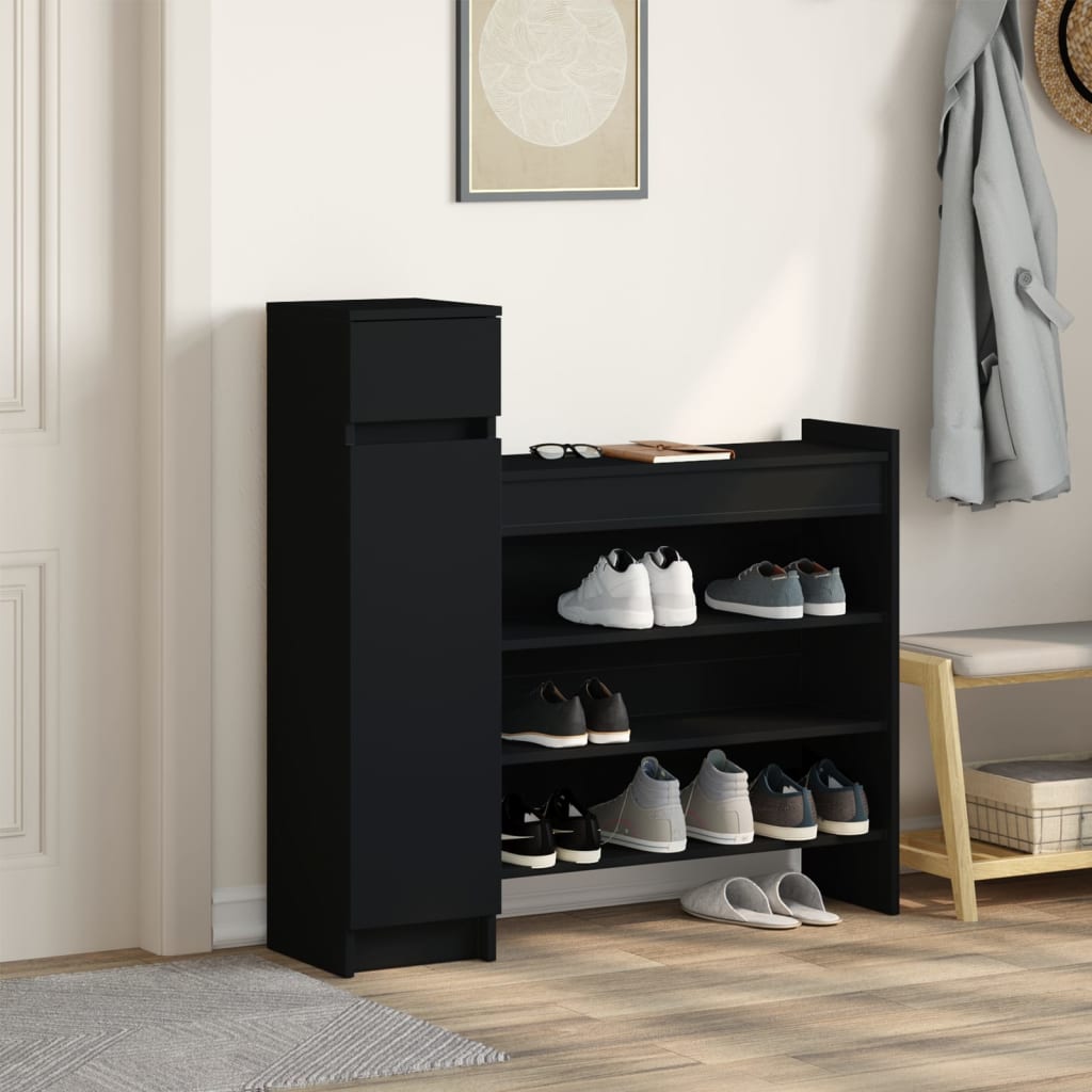 Skohylle svart 100,5x28x100 cm konstruert tre