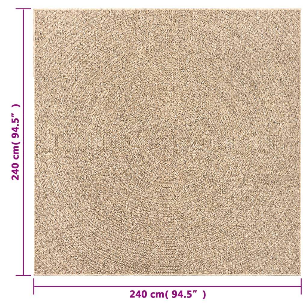 Teppe ZIZUR 240x240 cm jute-utseende innendørs og utendørs