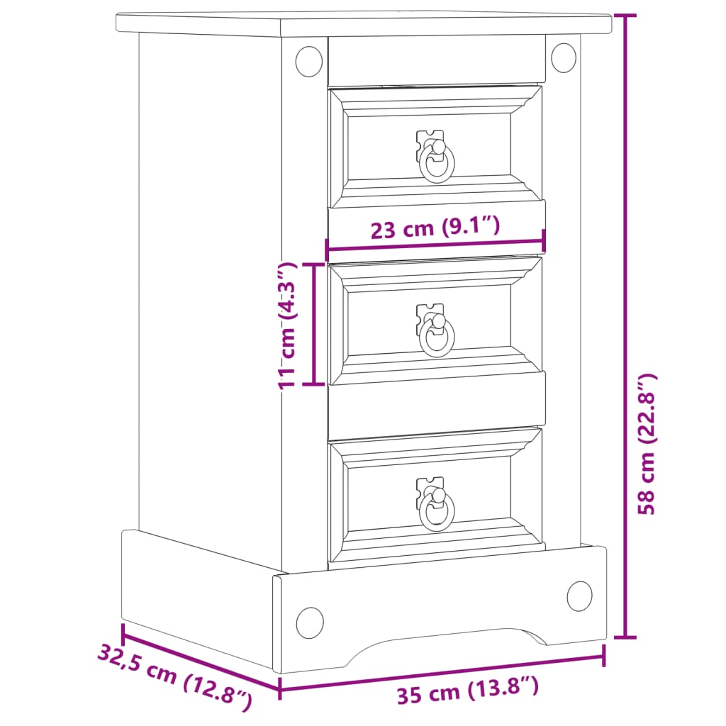 Nattbord Corona 35x32,5x58 cm heltre furu