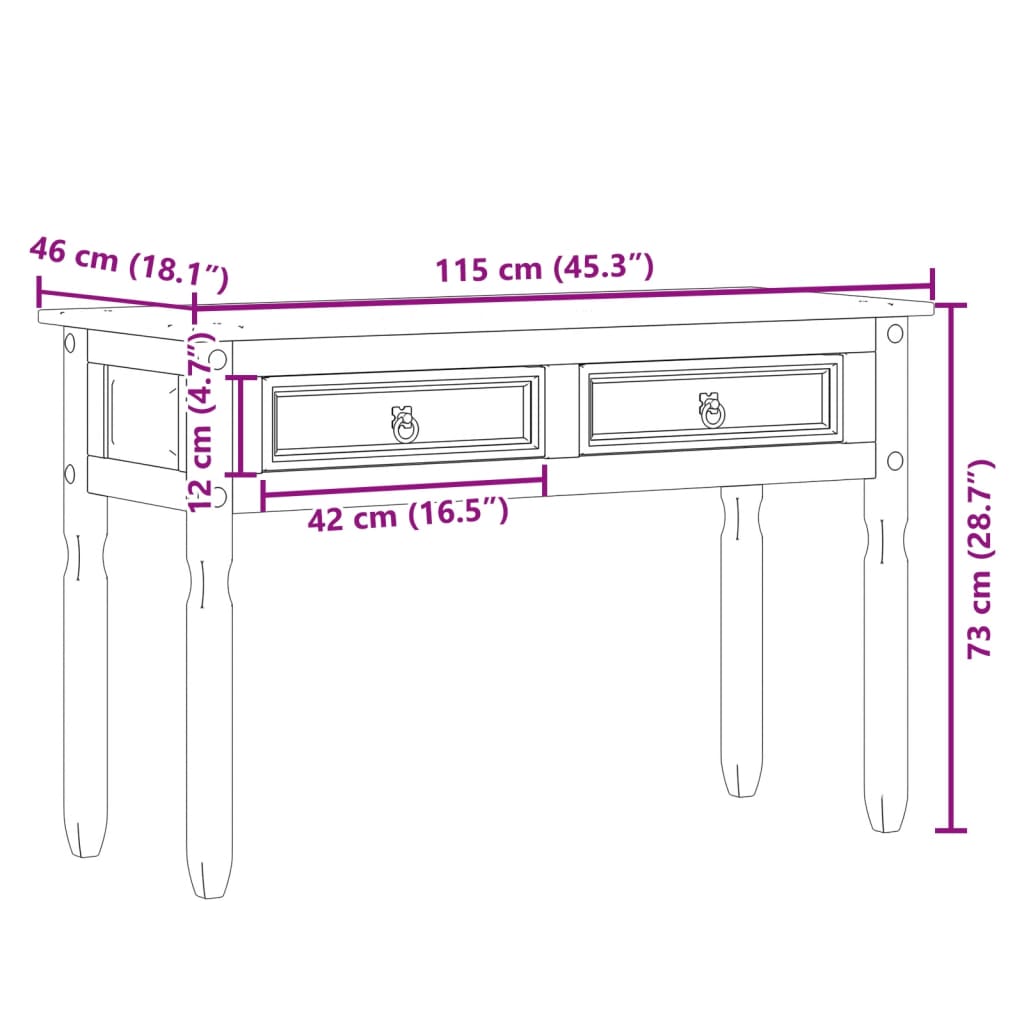 Konsollbord Corona 115x46x73 cm heltre furu