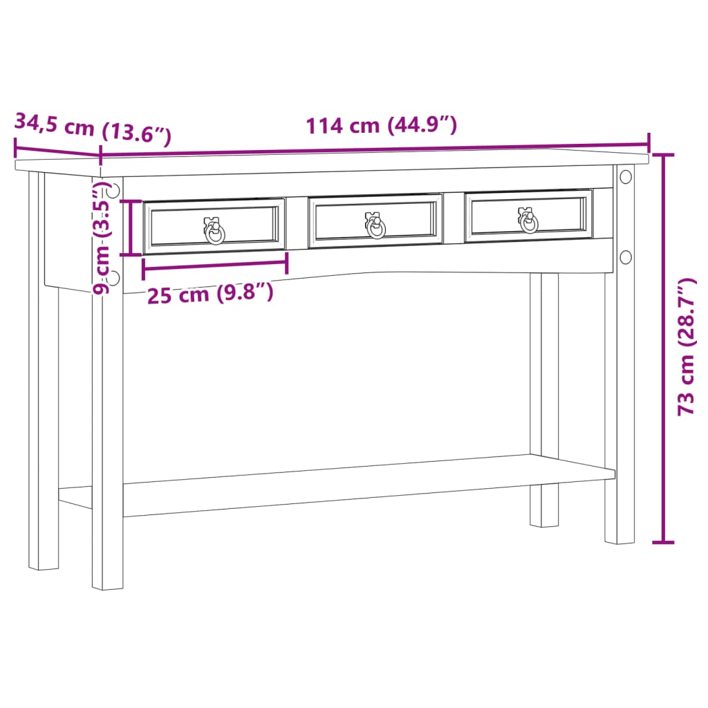 Konsollbord Corona 114x34,5x73 cm heltre furu