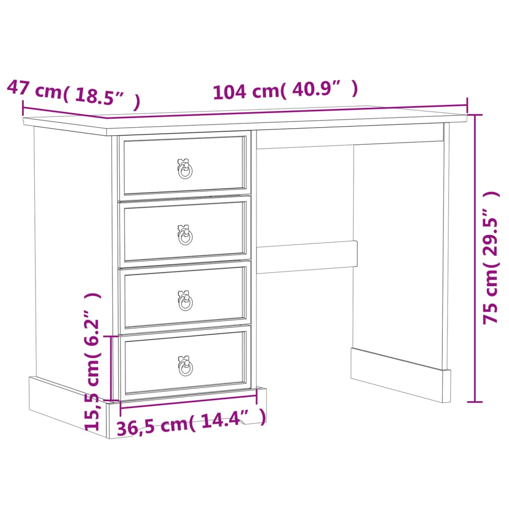 Sminkebord Corona 104x47x75 cm heltre furu