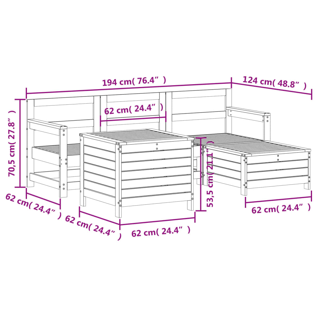 Hagesofasett 5 deler heltre furu