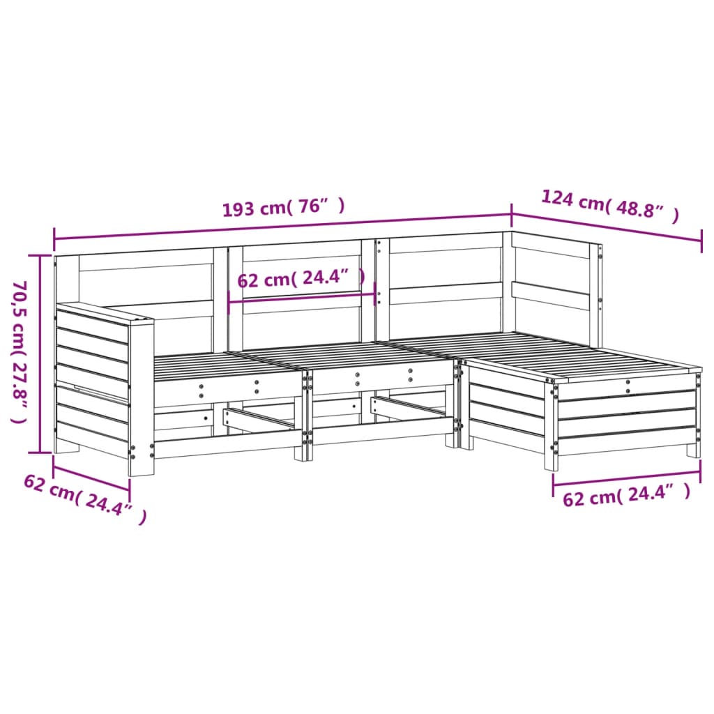 Hagesofasett 4 deler hvit heltre furu