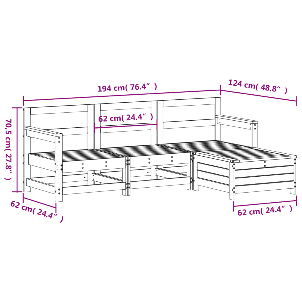 Hagesofasett 4 deler impregnert furu