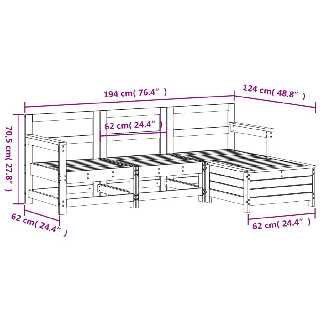 Hagesofasett 4 deler impregnert furu