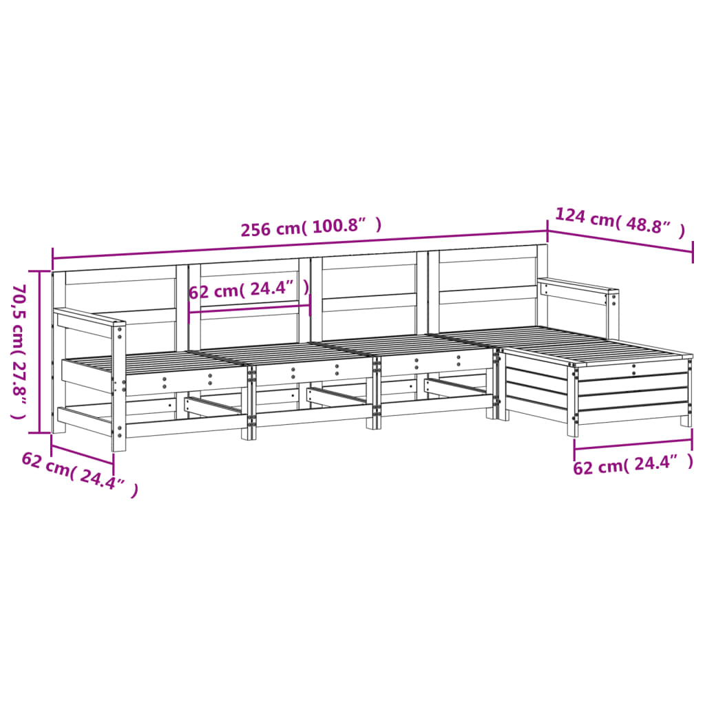 Hagesofasett 5 deler heltre furu