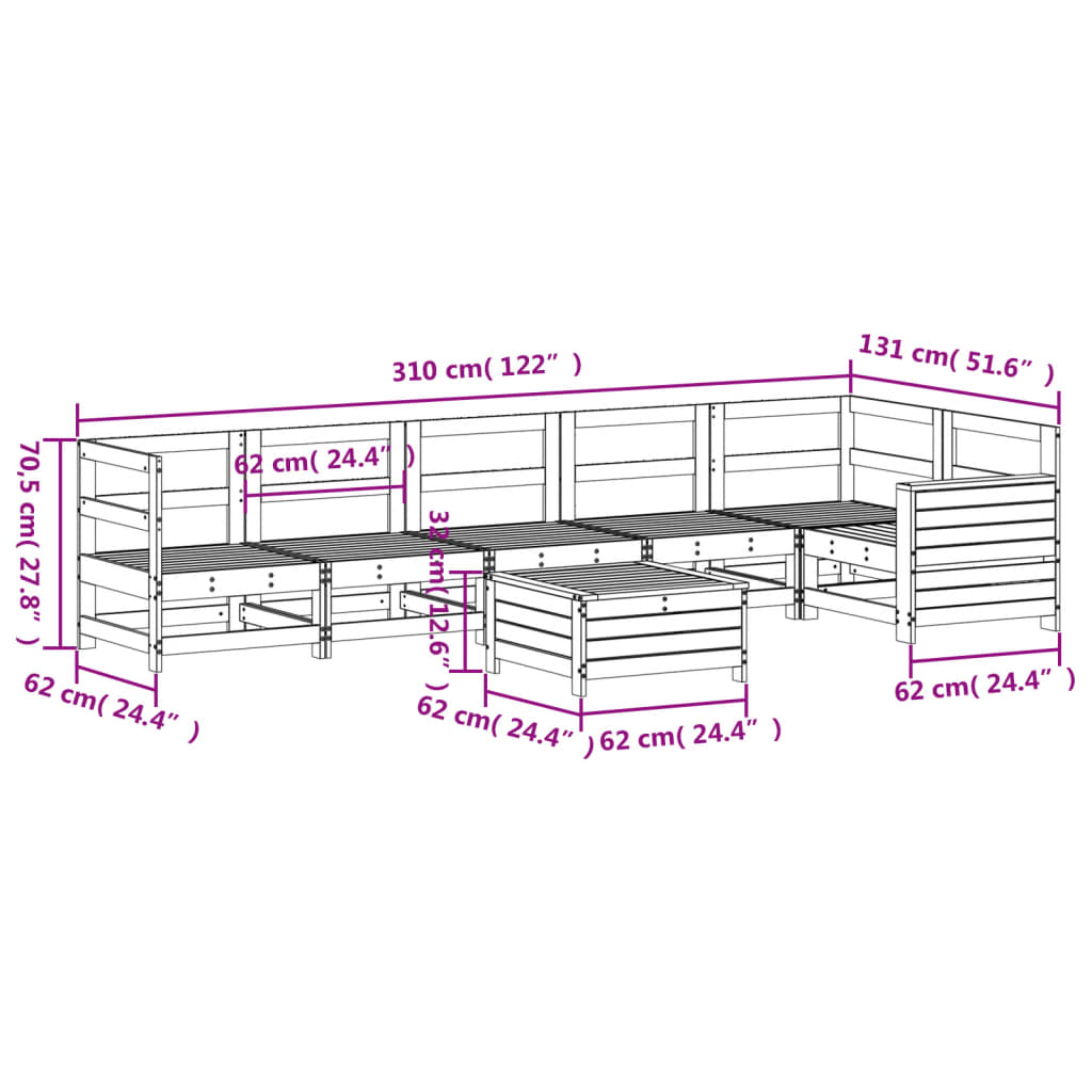 Hagesofasett 7 deler hvit heltre furu