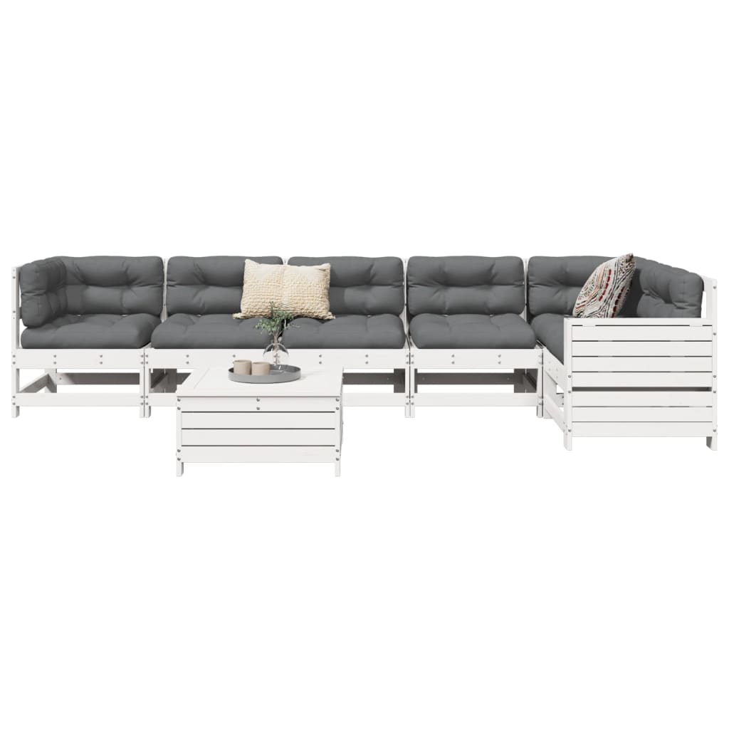 Hagesofasett 7 deler hvit heltre furu