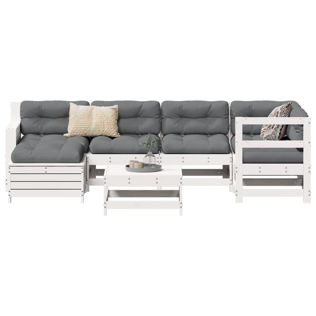 Hagesofasett 7 deler hvit heltre furu