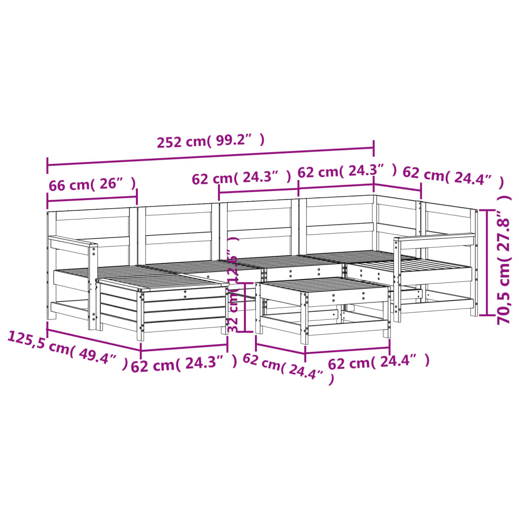 Hagesofasett 7 deler hvit heltre furu