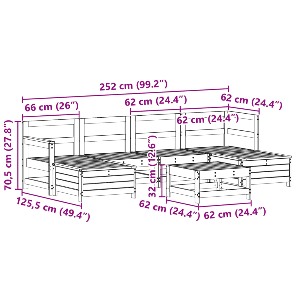 Hagesofasett 7 deler hvit heltre furu