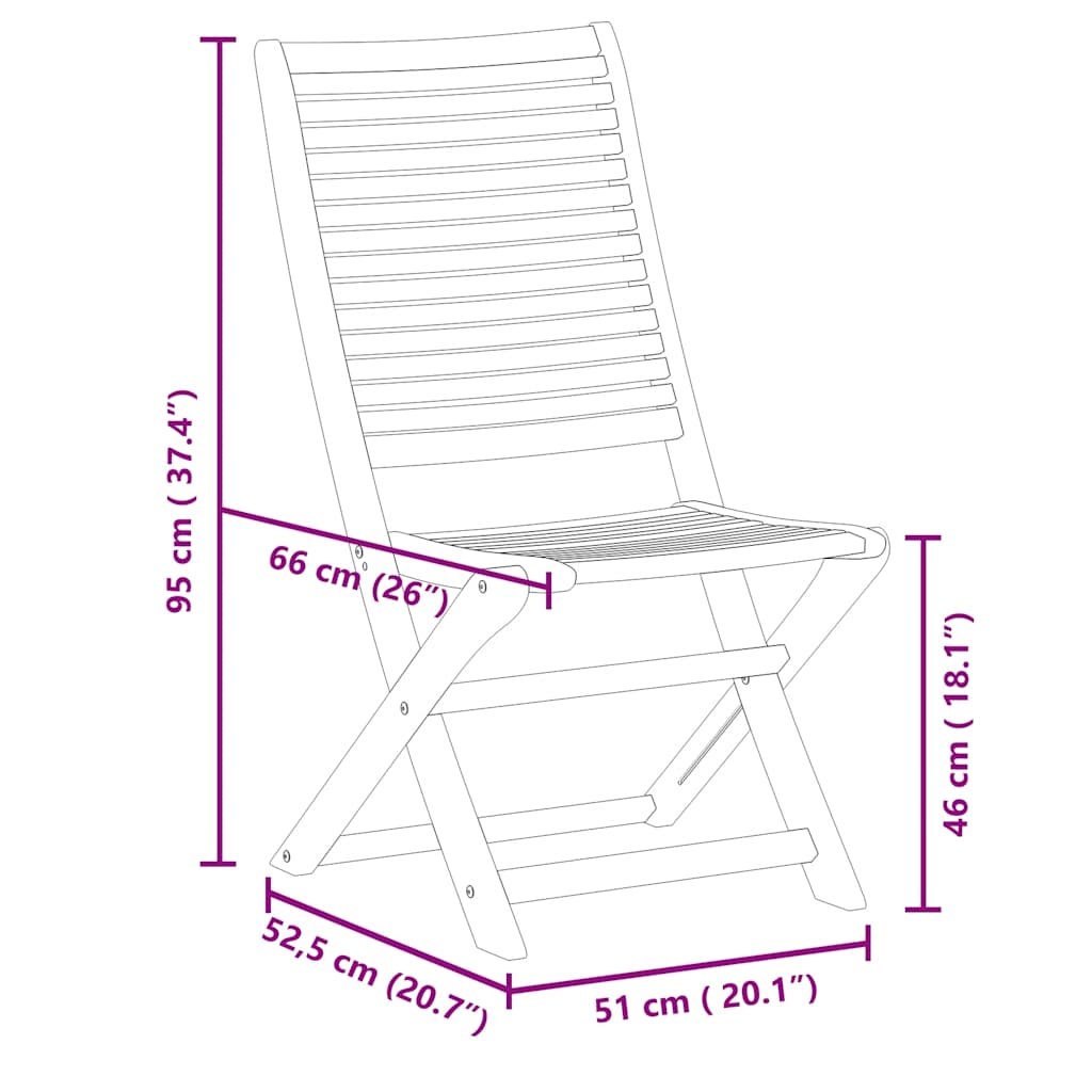 Sammenleggbare hagestoler 8 stk 51x66x95 cm heltre akasie