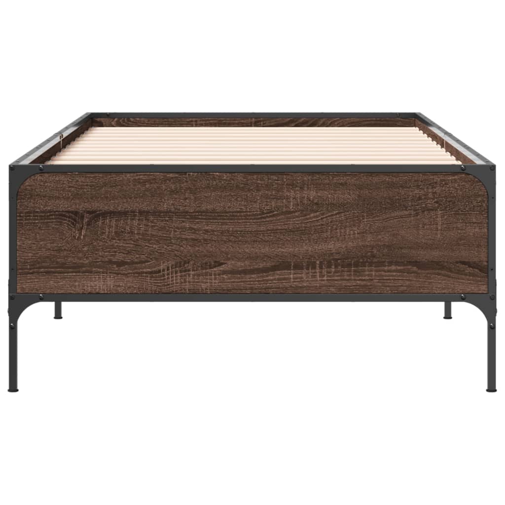 Sengeramme brun eik 75x190 cm konstruert tre og metall