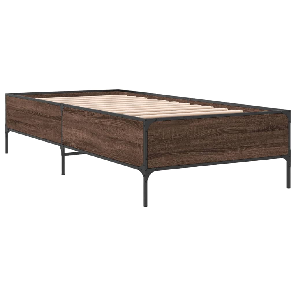 Sengeramme brun eik 75x190 cm konstruert tre og metall