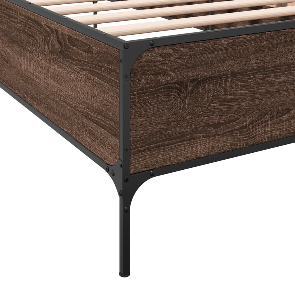 Sengeramme brun eik 75x190 cm konstruert tre og metall