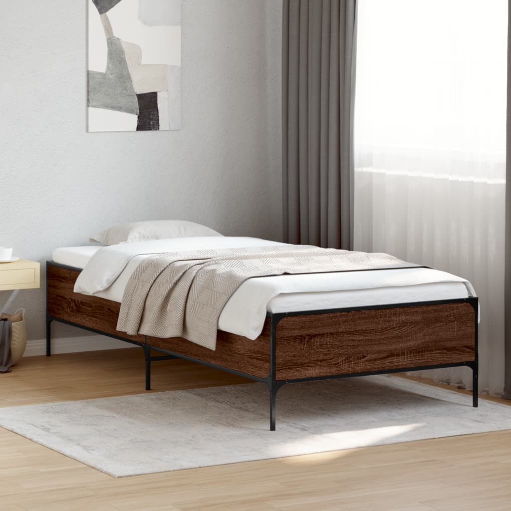 Sengeramme brun eik 75x190 cm konstruert tre og metall