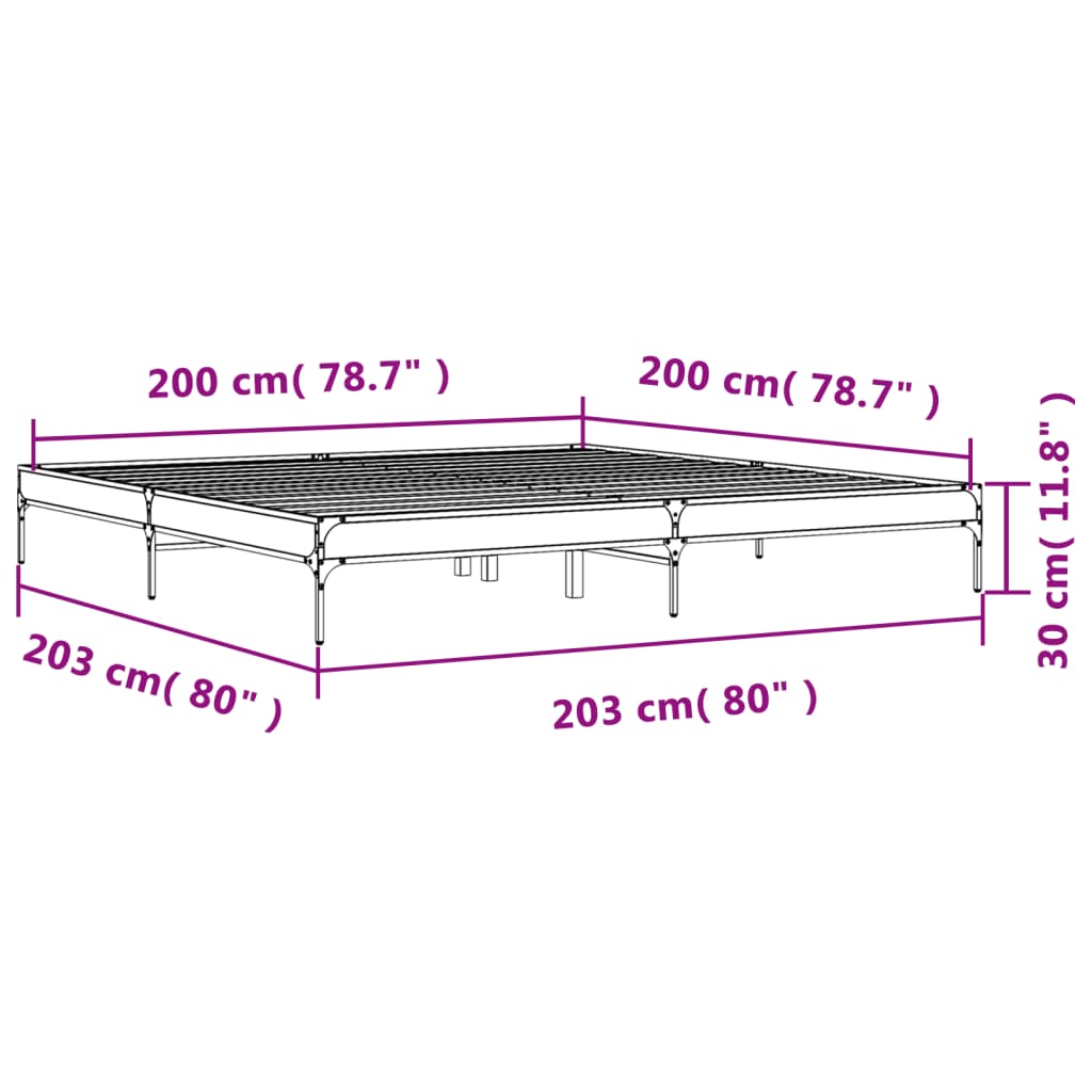 Sengeramme grå sonoma 200x200 cm konstruert tre og metall