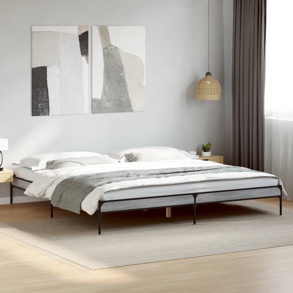 Sengeramme grå sonoma 200x200 cm konstruert tre og metall