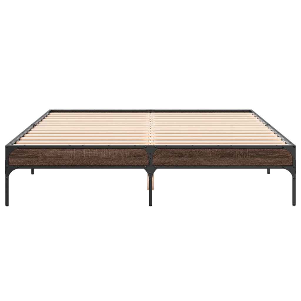 Sengeramme brun eik 150x200 cm konstruert tre og metall