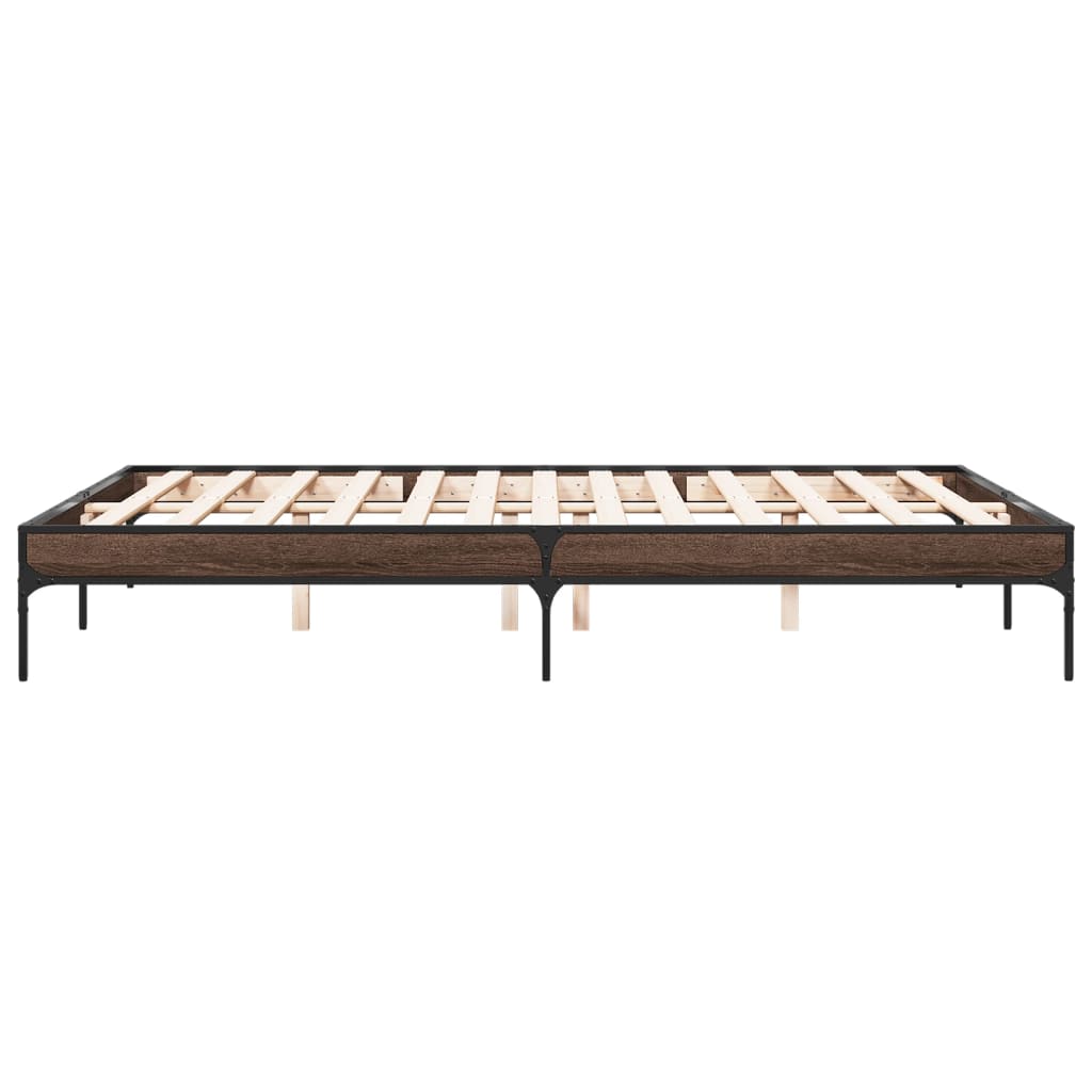 Sengeramme brun eik 150x200 cm konstruert tre og metall