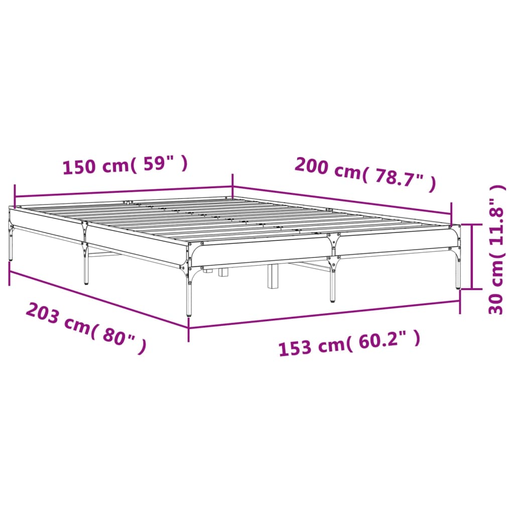 Sengeramme brun eik 150x200 cm konstruert tre og metall