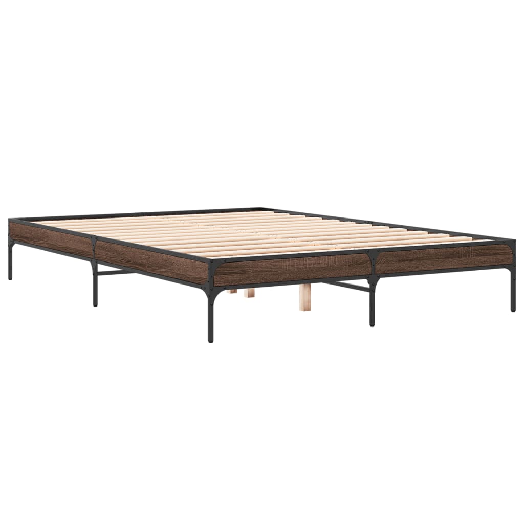 Sengeramme brun eik 140x200 cm konstruert tre og metall