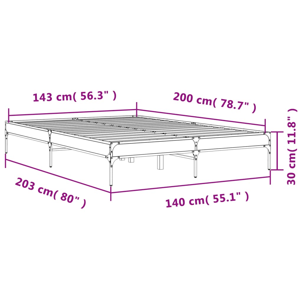 Sengeramme brun eik 140x200 cm konstruert tre og metall