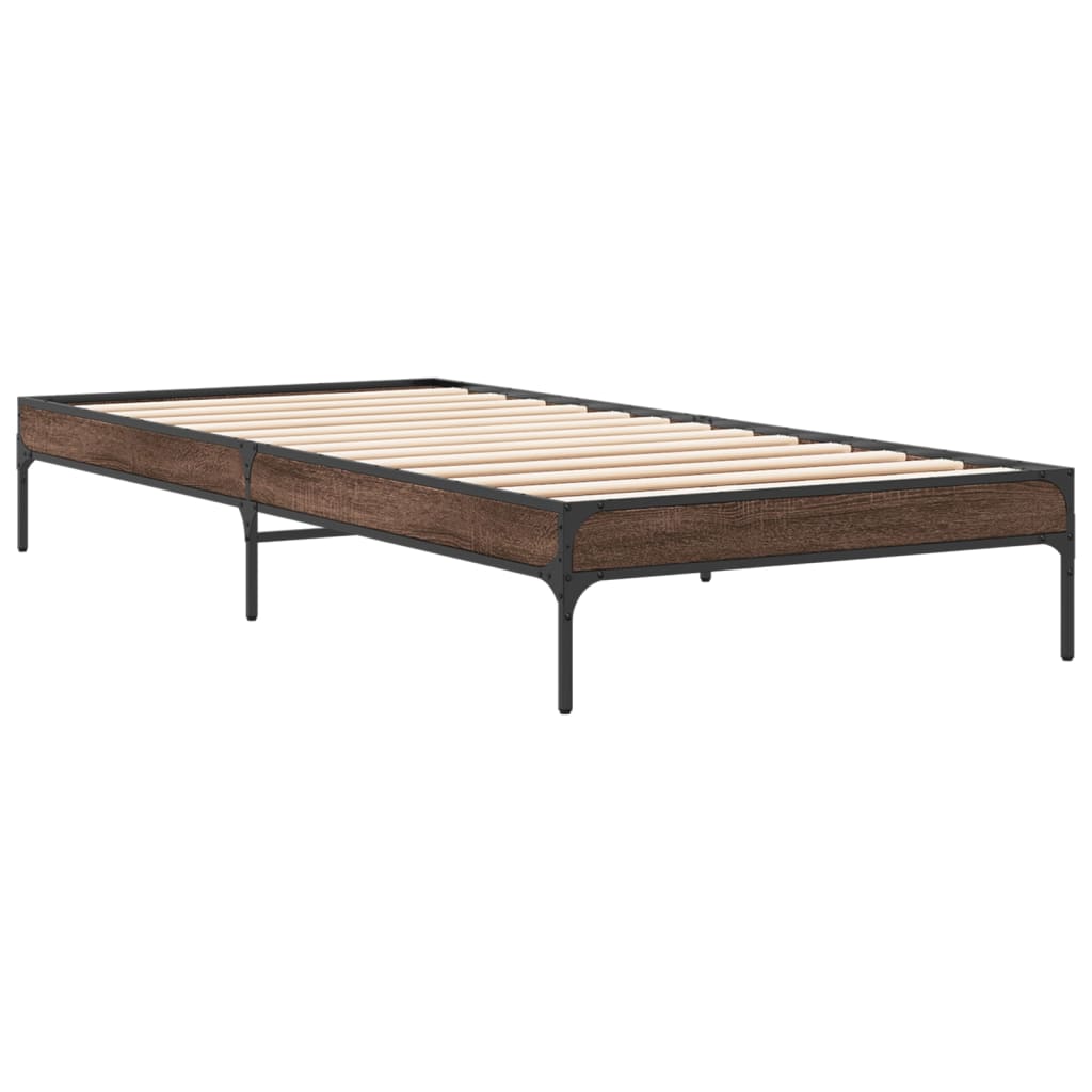 Sengeramme brun eik 100x200 cm konstruert tre og metall