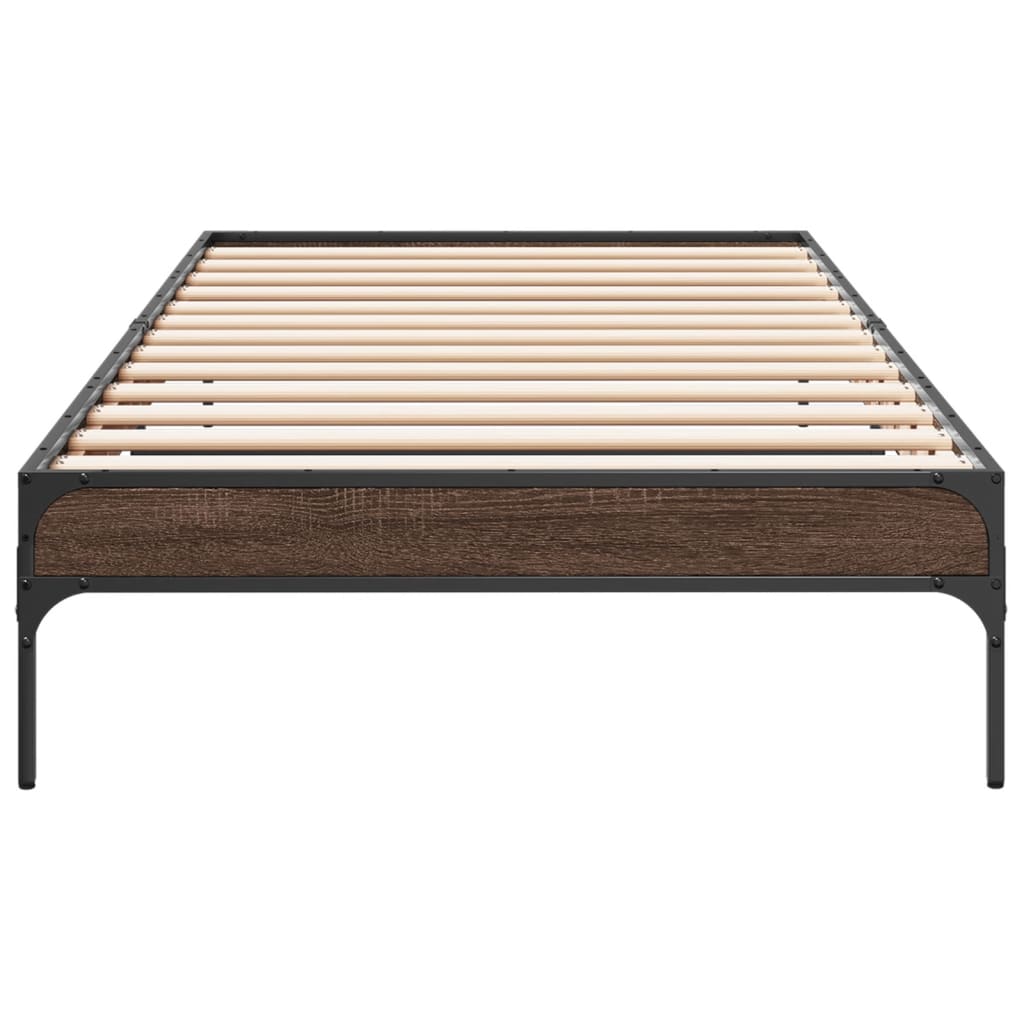 Sengeramme brun eik 100x200 cm konstruert tre og metall