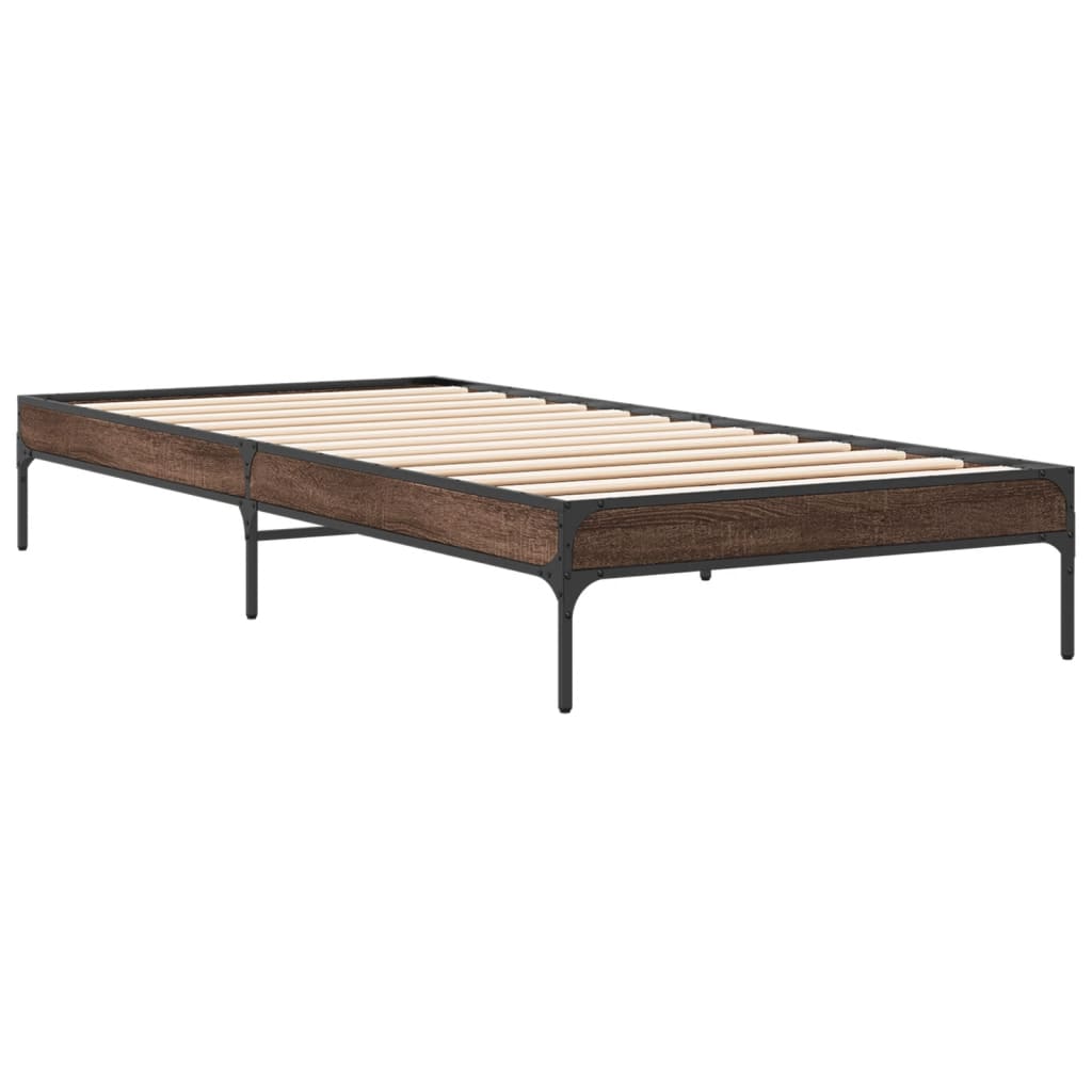 Sengeramme brun eik 100x200 cm konstruert tre og metall