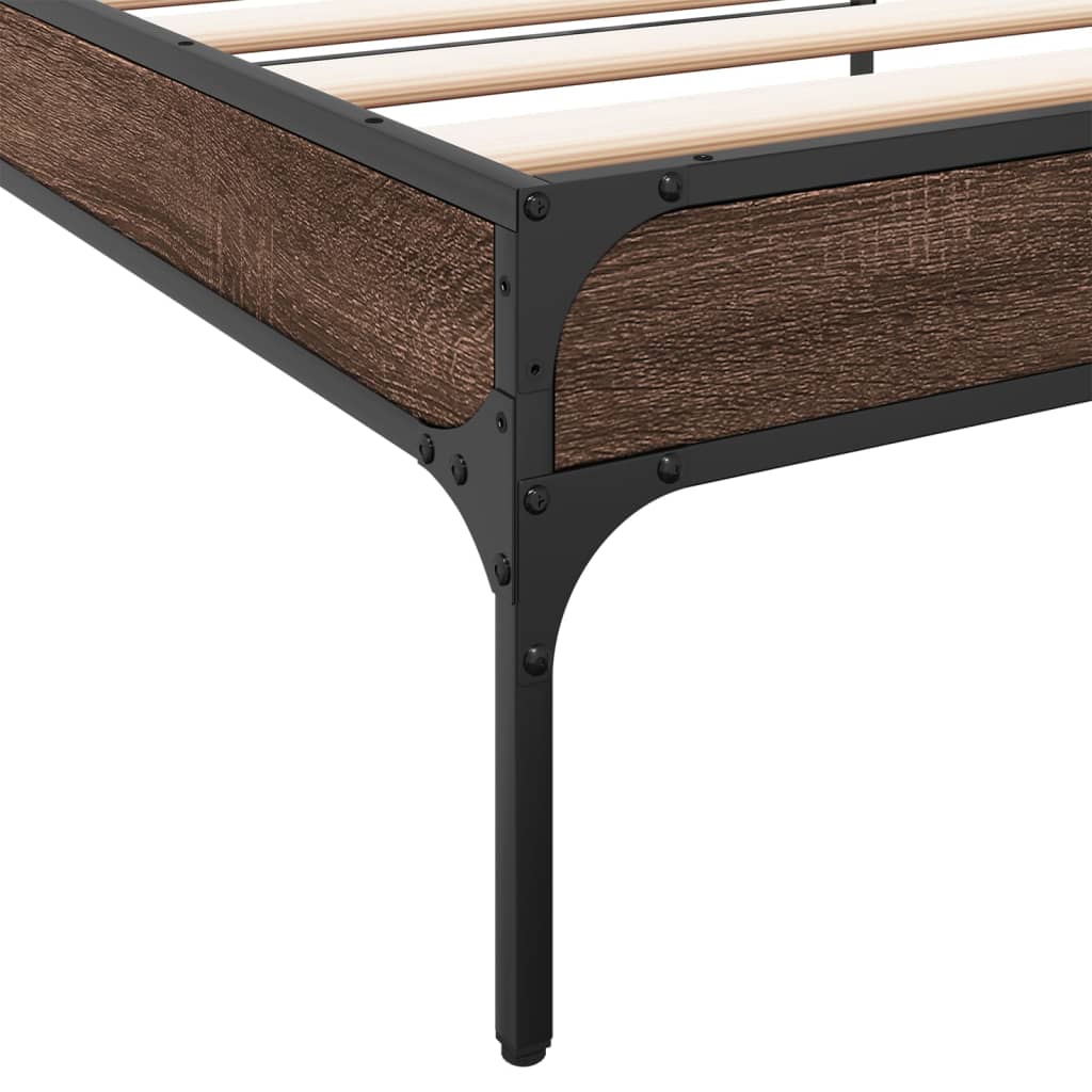 Sengeramme brun eik 100x200 cm konstruert tre og metall